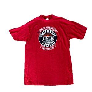 Vtg Southern Pacific Railroad Lines Sz XL Shirt Sacramento Single Stitch Red